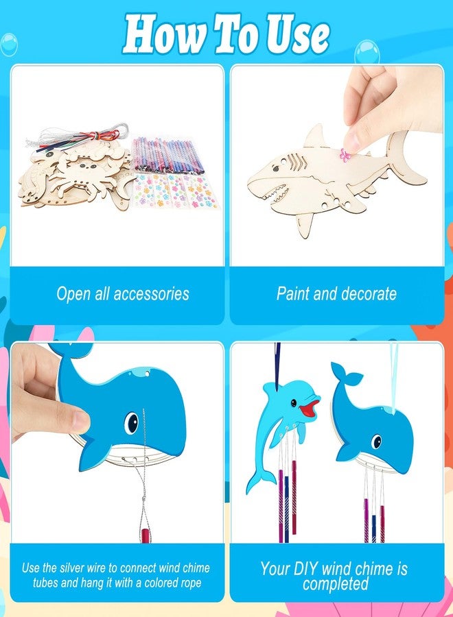 Sealmic Wooden Ocean Animals Wind Chime Kit Make Your Own Sea Animal Crafts Coloring DIY Wind Chime kit for Summer Activities Birthday Favor School Home Art Party Decorations 9 Pack - Image 5